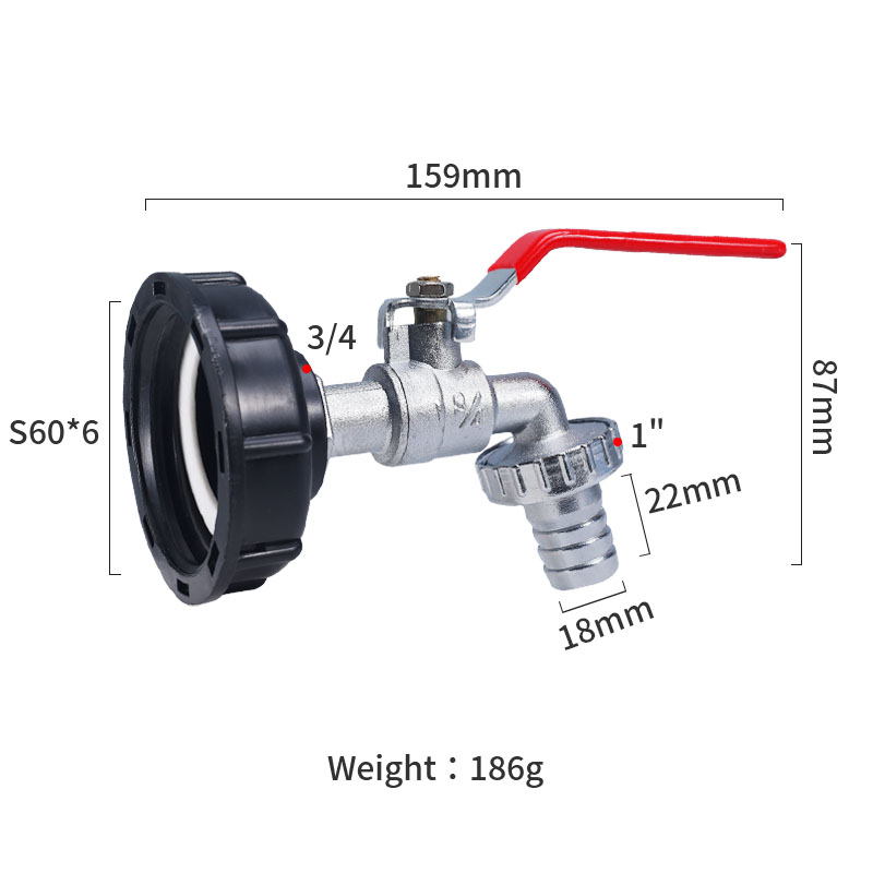 S60x6 Coarse Thread IBC Tank Tap Connecter x 1/2'' 3/4'' Water Coupling Adapter 1000L Garden Home Replacement Valve Fitting: Blue