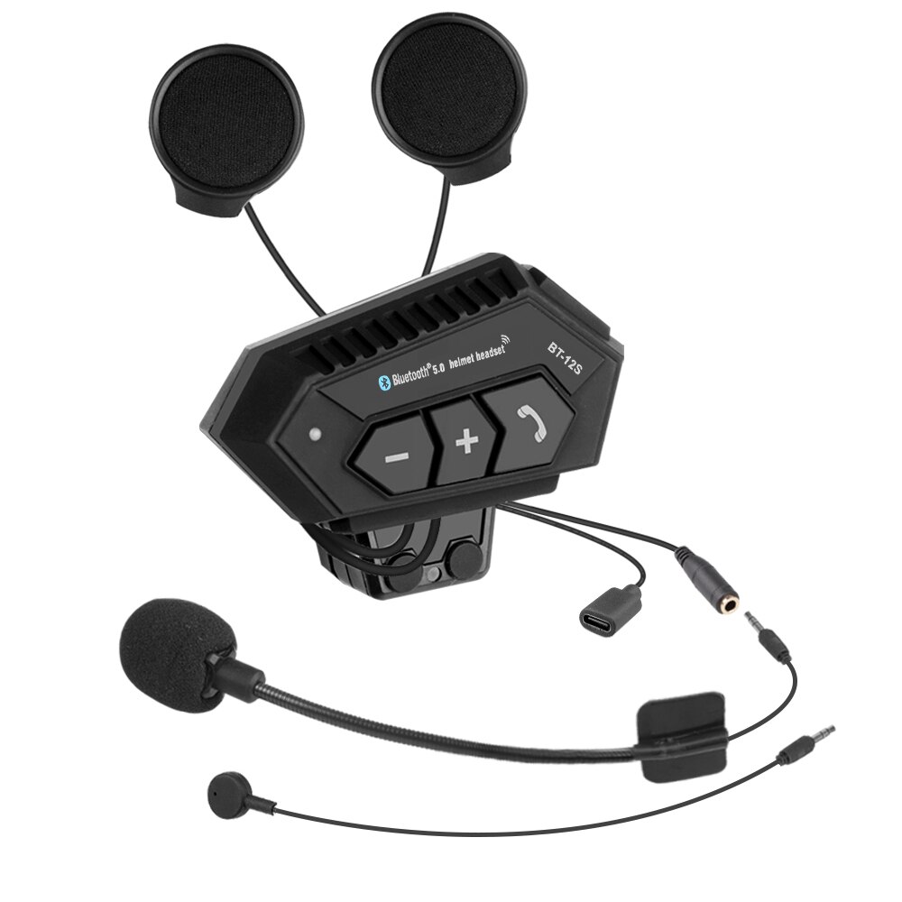Bluetooth 5.0 motorhelm headset bt -12s waterdichte hoofdtelefoon handsfree bellen stereo draadloze oortelefoon muziekspeler luidspreker: Default Title