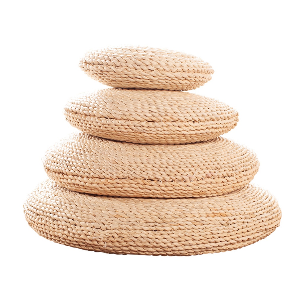 Rund puf tatami meditation pude fortykkelse yoga cirkel majsskall halm fletemåtte japansk stil pude med silke våd