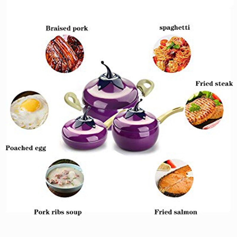 Frugtpande madlavning pot farve grill pan induktion komfur gas aluminiumslegering køkkengrej aubergine suppe pot