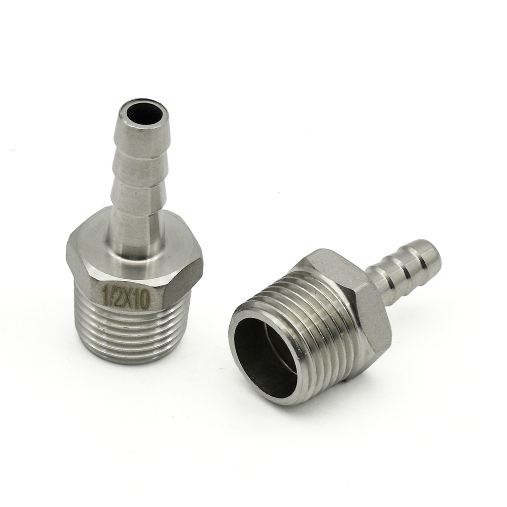 1/8 " 1/4 " 3/8 " 1/2 " 3/4 " rustfrit stål 304 bsp udvendig gevind x modhage slangestuds reduktion pagode samling koblingsforbindelse