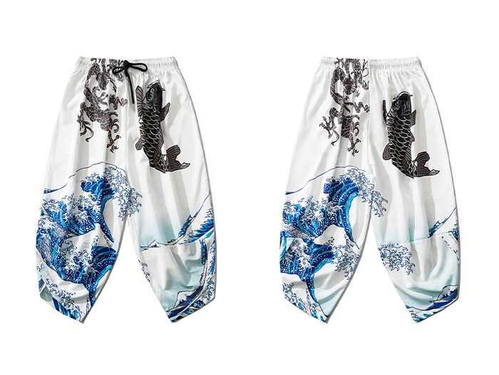 Hüfte hüpfen Japanischen Dünne Japan Stil Schlauch Drachen Fisch Gedruckt ausgebeult Kalb-länge Hosen Harajuku Jogger Männer Hosen Streetwear: XL / Weiß