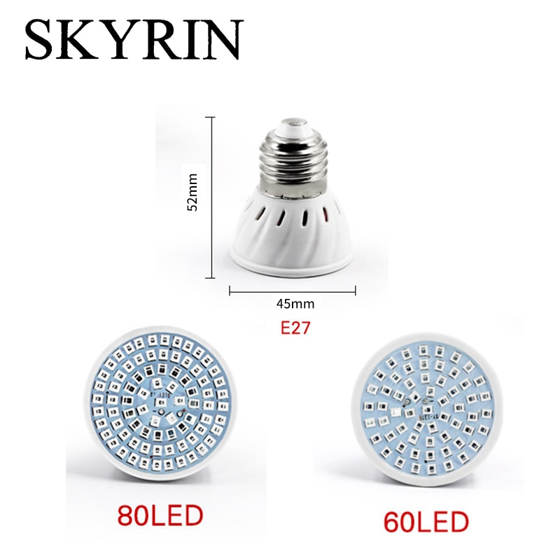 Skyrin ledet vekstpære fullspekterlamper til planteblomster  e24 e14 gu10 MR16 b22 220v 48 lysdioder 60 lysdioder 80 lysdioder fytovekstlamper