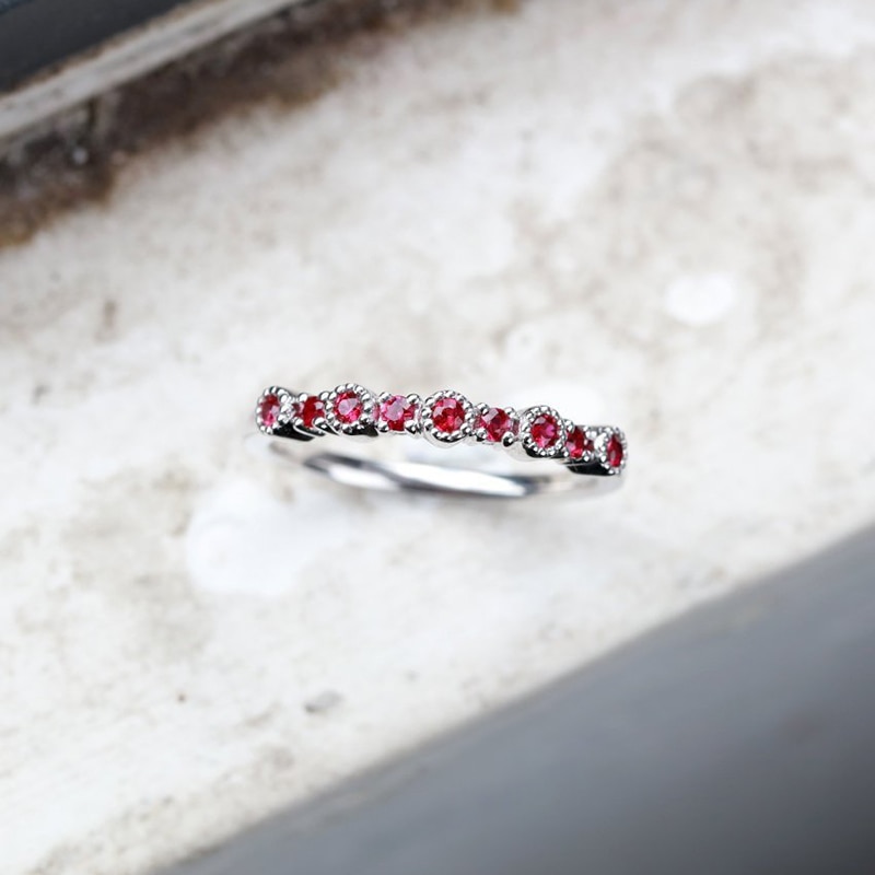 Dunne trouwringen voor vrouwen, delicate enkele rij rode zirkoon, zilveren vinger sieraden kbr 162