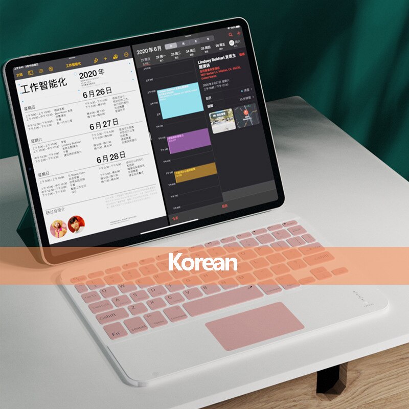 Teclado ruso, español y coreano para iPad, teléfono y tableta, teclado inalámbrico con panel táctil para IOS, Windows, compatible con Bluetooth: Korean pink