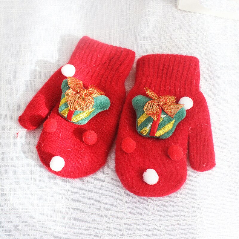Christmas Red Full Finger Gloves Mittens Snowman Gloves Girl Knitting Needle Thickened Party Year Children: B / M