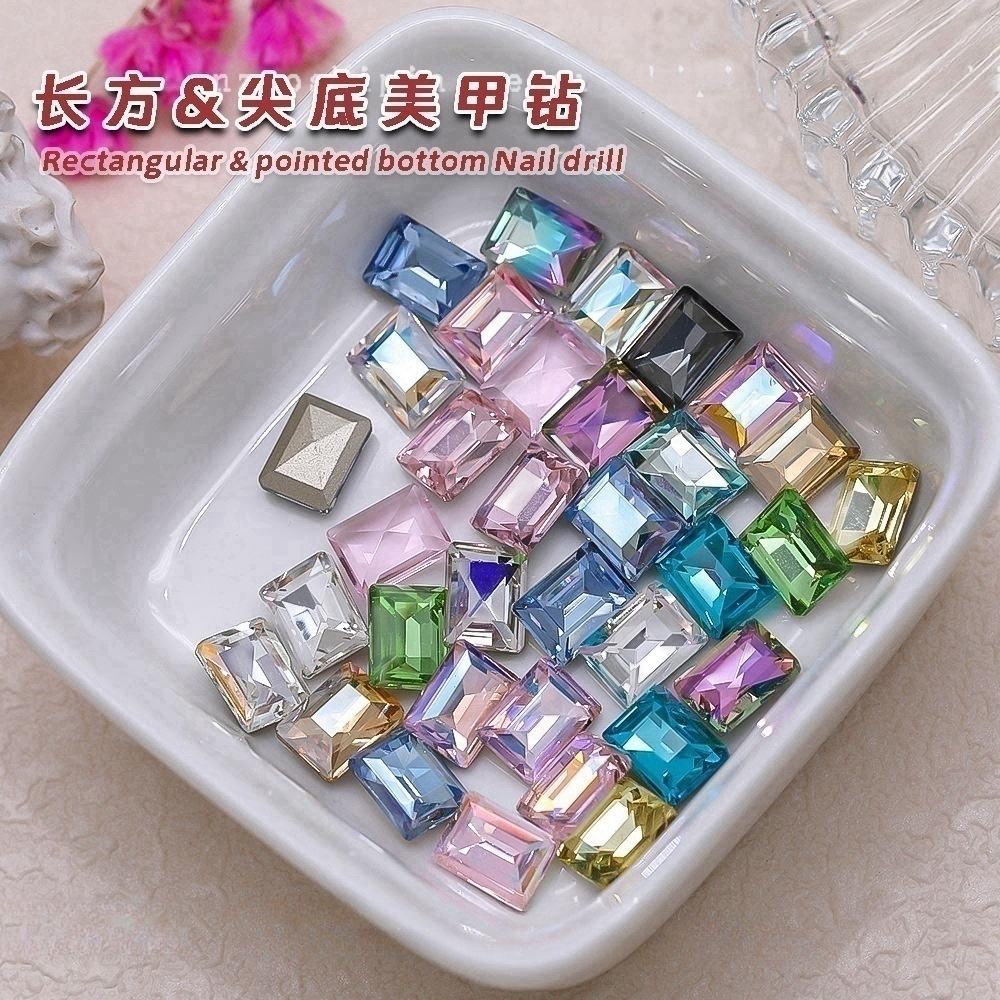 50 stuks 6x8mm rechthoekige haakse nagelaccessoires kleurrijke super glanzende K9 diamant puntige bodem onregelmatige nageldecoratie