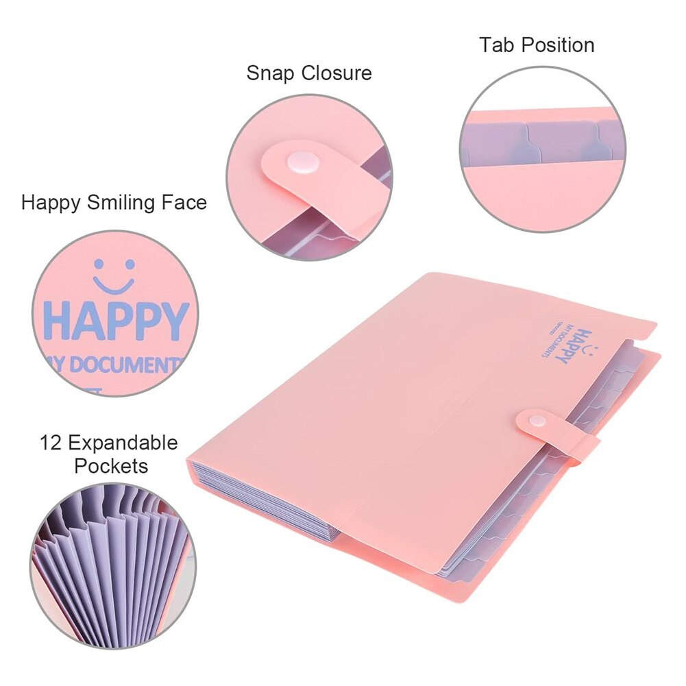12 Pockets Plastic Expanding File Folders Accordion Document Organizer For Files Documents Cards Certificates Storage Case