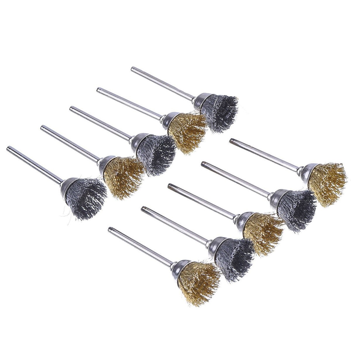 44 stk mini stålbørste hjul kop messing stål stål børste sæt 1/8 tommer  (3mm)  skaft til power dremel roterende værktøj polering buff