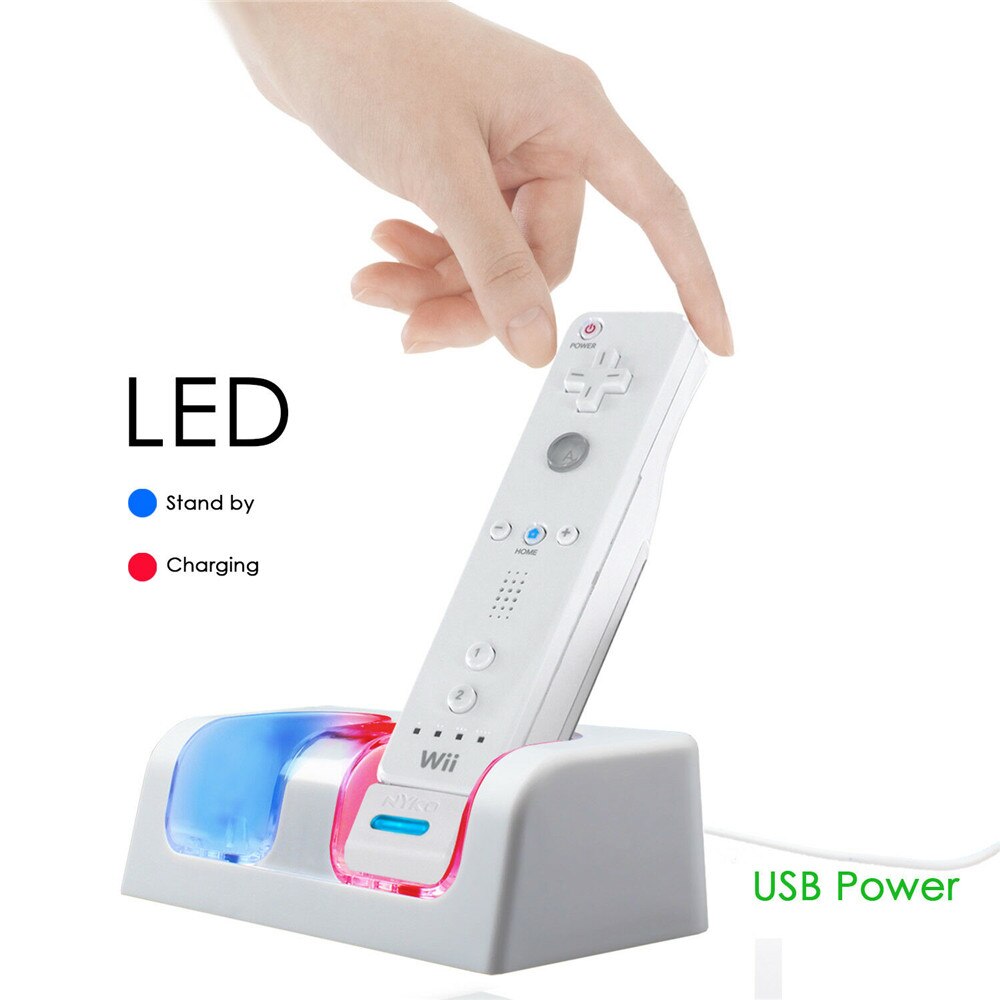 For Nintendo Wii Remote Controller Charger Dock Charging Station USB Cable Cradle with Rechargeable Battery Game Accessories
