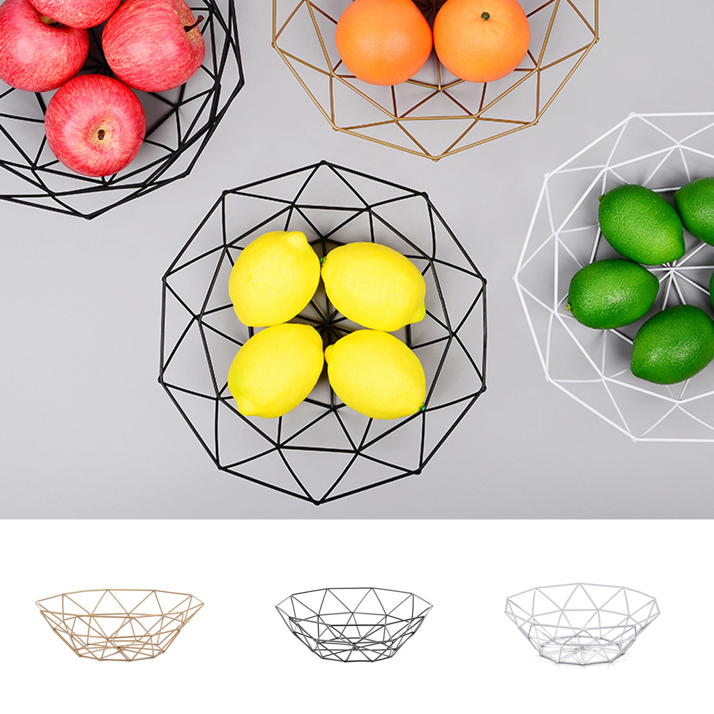 Cesta geométrica de alambre para frutas y verduras, tazón de Metal, almacenamiento de cocina, exhibición de baño, cesta multiusos