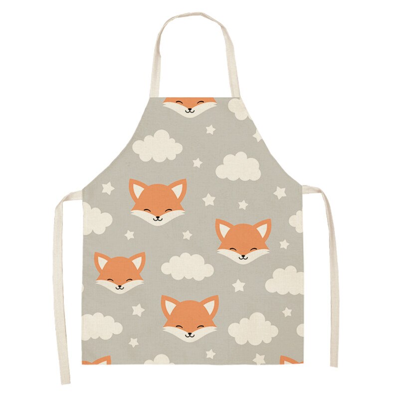 Kawaii Vos Gedrukt Mouwloze Schorten Keuken Volwassen Vrouwen Katoen Linnen Dier Overgooier Thuis Koken Bakken Taille Bib 53*65cm: WQL0159-14