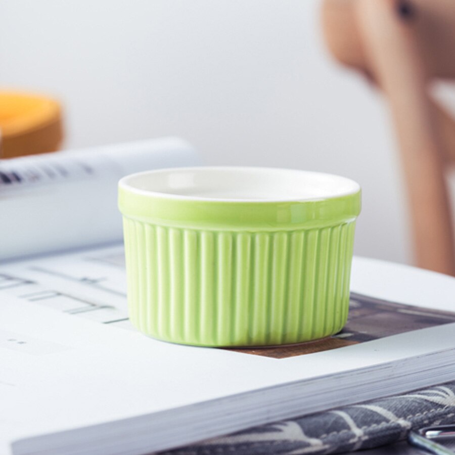 Muzity keramiske souffle skåle 3 stk / sæt porcelæn bageskåle kage kopper dessert skål: Grøn  (3 stk)