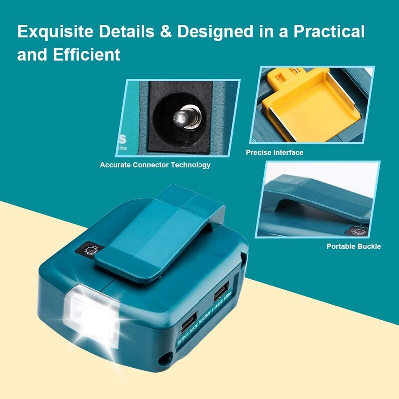 for Makita ADP068 14.4V/18V Lithium-Ion Battery Adapter Power Source Batteries Charger with Dual USB Ports LED Light