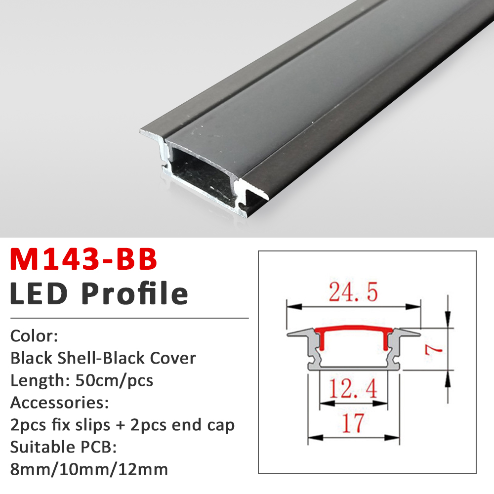 50CM LED Strip Light Aluminium Profile Channel Silvery Black Diffuser PC Cover for 8mm/10mm/12mm Bar Cabinet Linear Lamp Decor: Emitting Color1 / 1m