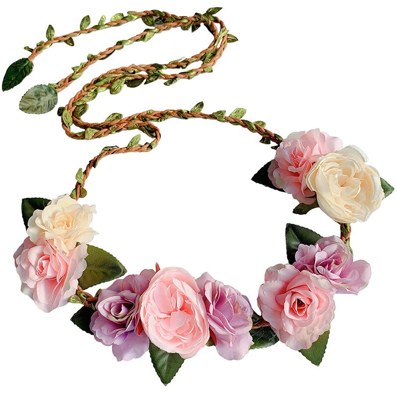 Accessoires de mariage ceinture fleurs tissées à la main ceinture pour enfants fleur rose ceinture de mariée double usage ceinture de mariage bandeau: MULTI
