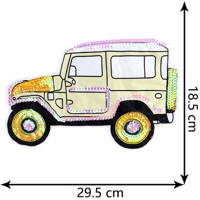 Grote Borduurwerk Auto Sequin Doek Stickers Kleding Patch Jas T-shirt Gat Stickers Cartoon Decoratieve Stickers E-02: Yellow car