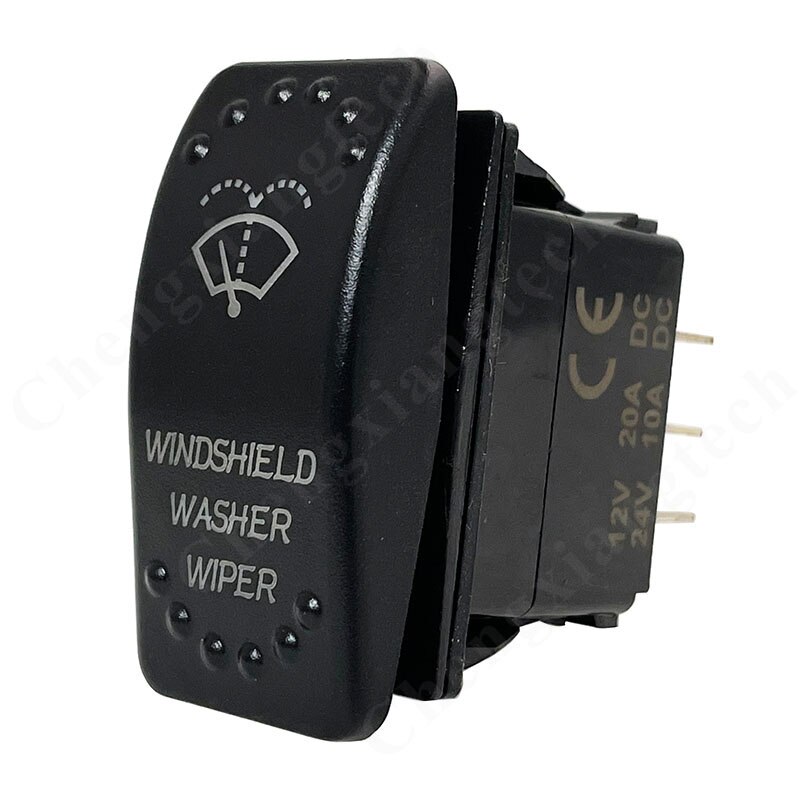 12V (On) Off On Rocker Switch Up Momentary -Windshield Washer Wiper- Waterproof IP68 White Led Light Automatick / Manual Switch