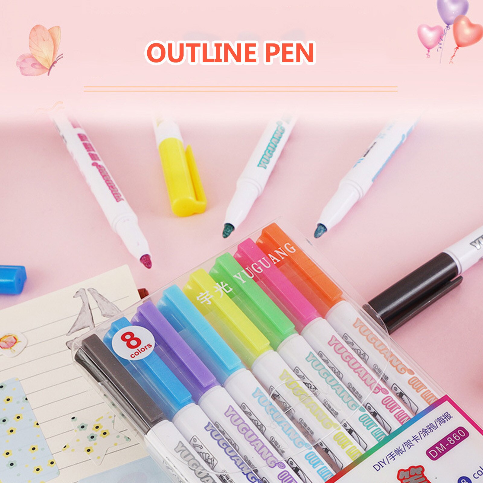 Dubbele Lijn Pen Metallic Kleur Magic Overzicht Markeerstift Diy Album Highlighter Markeerstiften Schilderen Kantoor Schoolbenodigdheden # G30