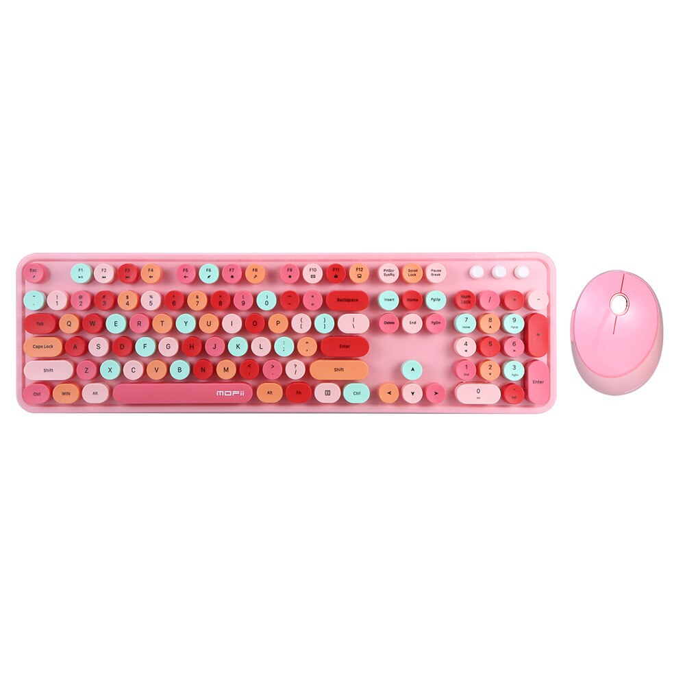 Mofii Sweet Keyboard Mouse Combo Mixed Color 2.4G Wireless Keyboard Mouse Set Circular Suspension Key Cap for PC Laptop: pink