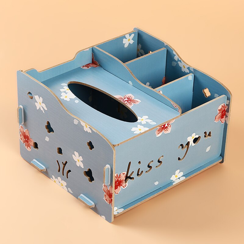 DIY Tissue Box Cover Wood Napkin Holder Tissue Dispenser Living Room Desktop Debris Organizer Phone Remote Control Storage Box: Blue lotus