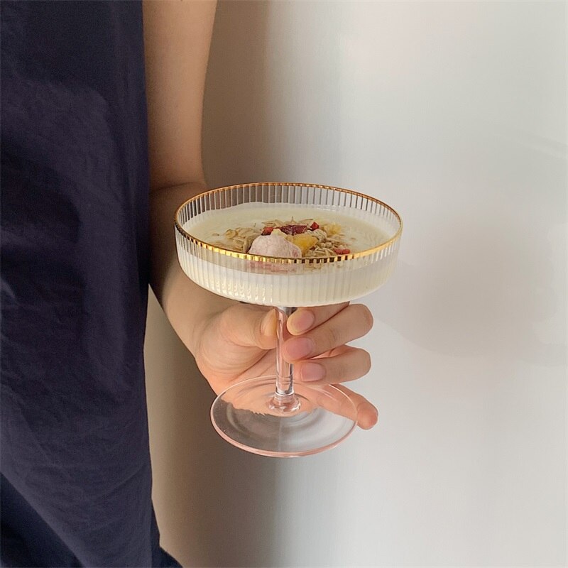 Vaso de cóctel con forma de seta, vaso de vidrio Kawaii, vasos transparentes para cerveza, té, café, cerveza helada, taza creativa para zumo de leche: Style B Gold Side / 2 pcs