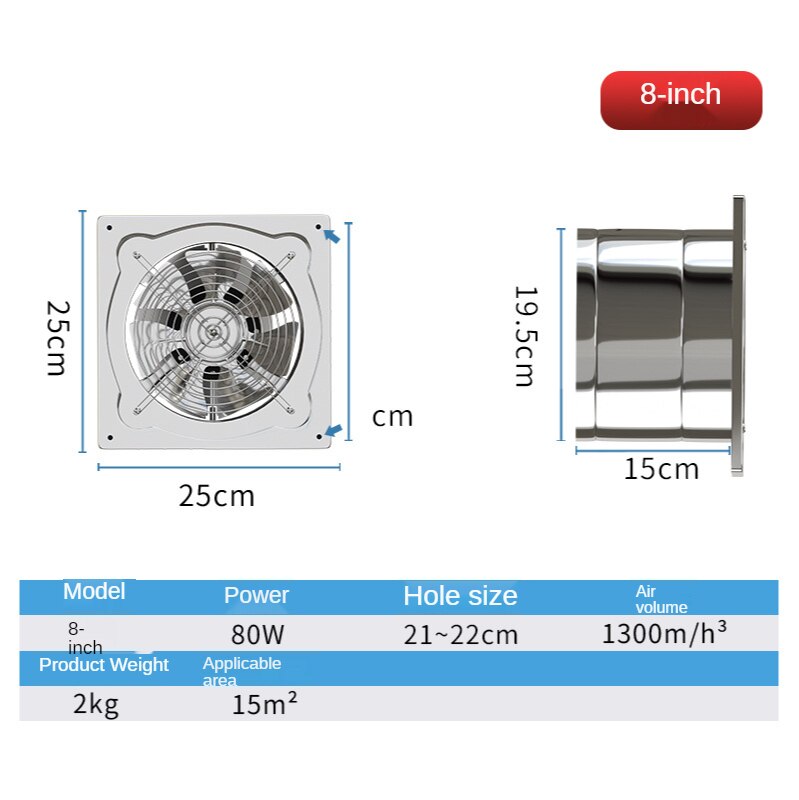 6/7/8inch Inline Extractor Exhaust fan Ventilation Pipe Fan Bathroom Kitchen Wall Window Stainless Steel Attic Ventilator: US / 8inch