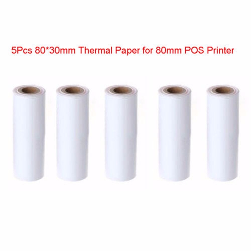 5 stk 80 x 30mm termisk kvitteringspapirrulle til mobil pos 80mm termoprinter