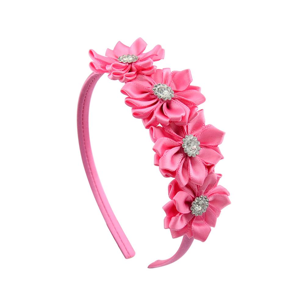 1PC Cute Hairband Kids Princess Headwear Boutique Triple Satin Flowers with Zircon Hair Accessories Head Hoop for Girls Headband: GRAY