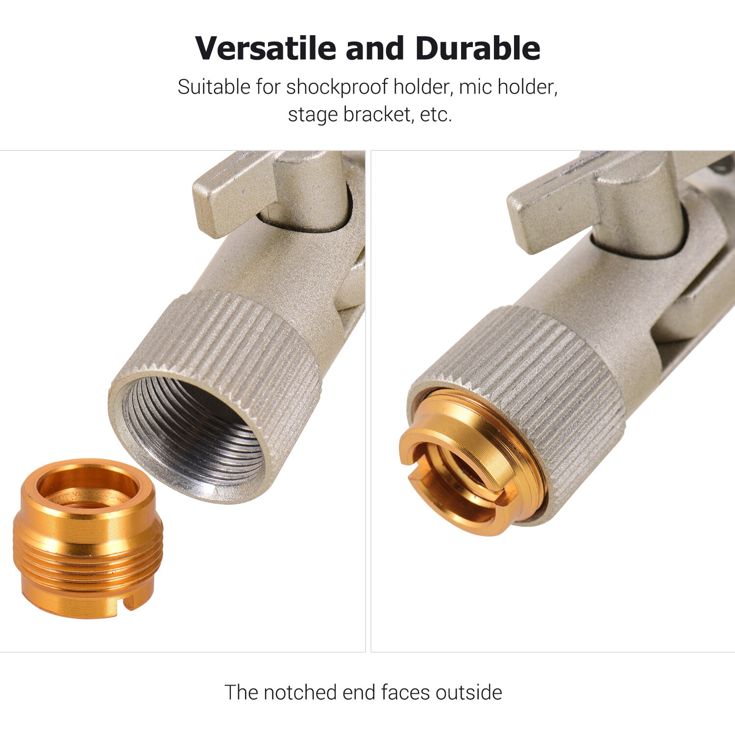 2 Stuks Microfoon Schroef Adapter 3/8 Inch Vrouwelijke 5/8 Inch Mannelijk Schroefdraad Moer Schroeven Voor Mic Micphone Stand Klem goud Kleur