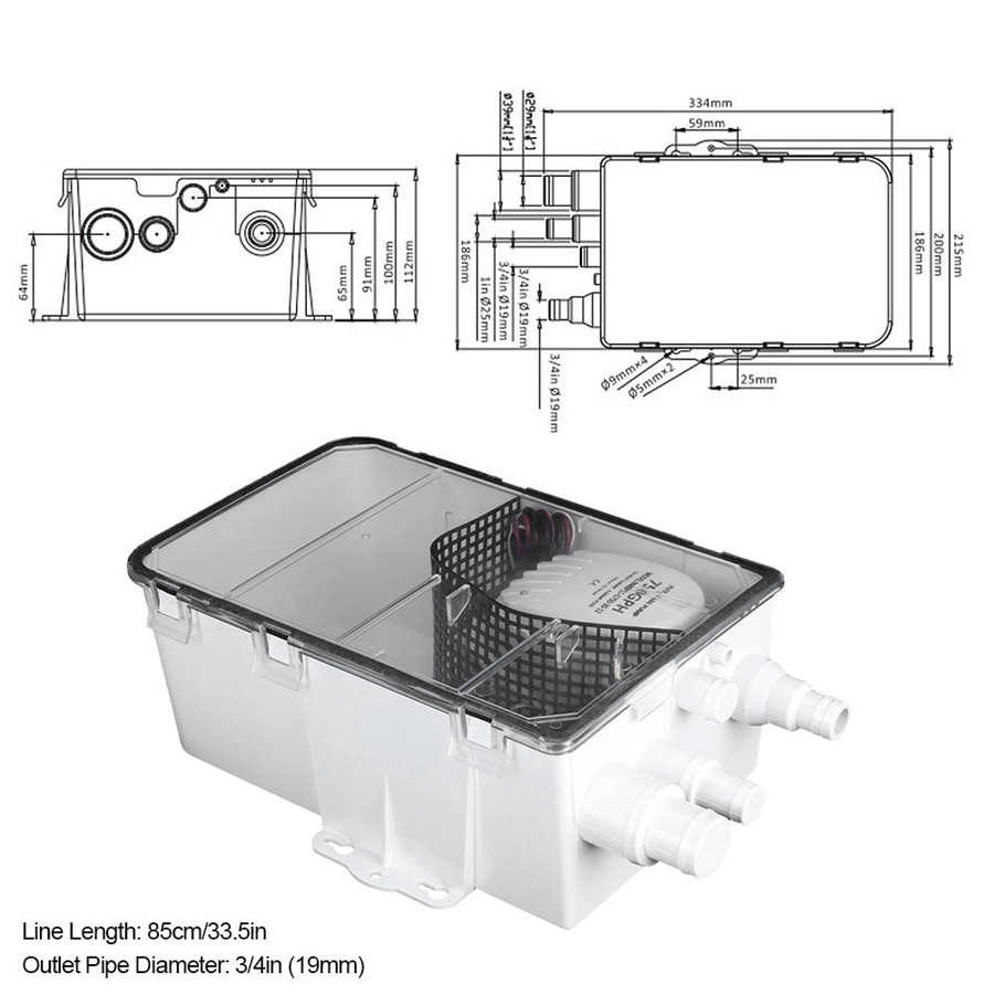 Dusch sump pump system båt rv bilge 12v 750 gph marin multi port avloppslåda marin dusch pump ankomster