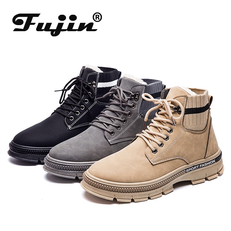 Fujin Hiver femmes hommes Polaire Doublé Bottes De Neige Slip Fond Plat Bottines Décontracté Coton Rembourré Chaussures