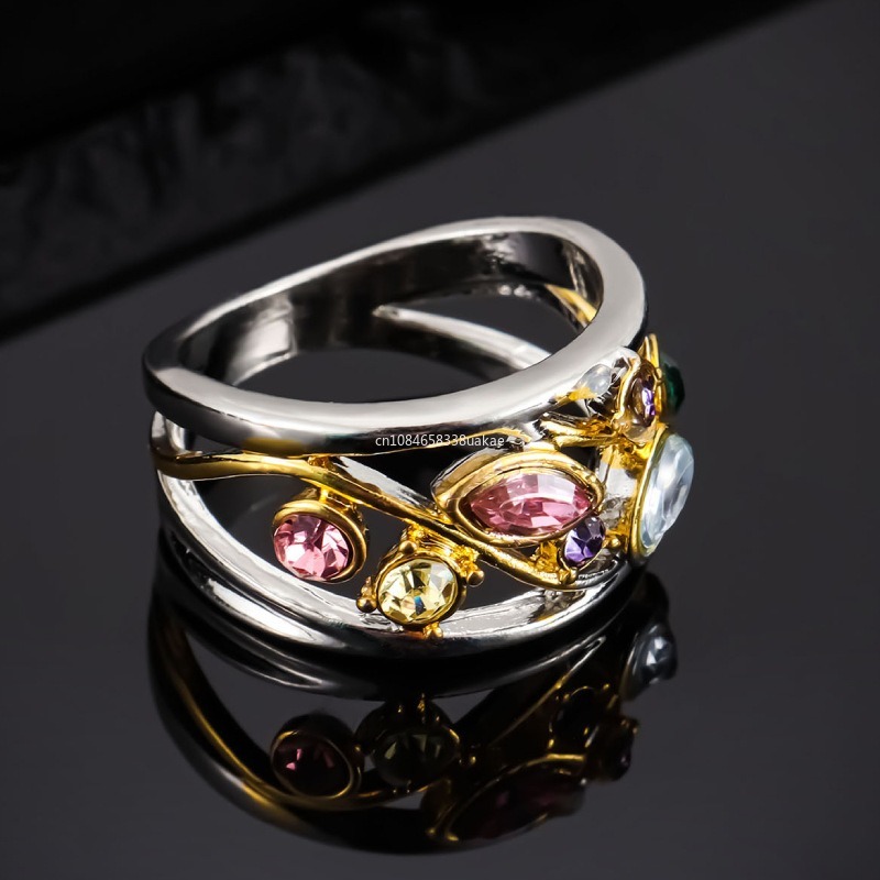 Bijoux féminins exquis motif géométrique ligne d'onde multicolore Micro Zircon couleur bagues pour femmes Anillos rohьц® ж Dönajiе