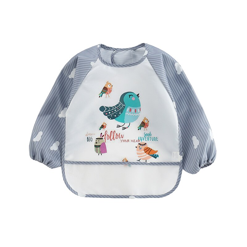 Pudcoco Baby Kids Toddler Long Sleeve Waterproof Art Smock Adjustable Cartoon Bib Burp Clothes Burp Feeding Bib Apron Pocket: Gray