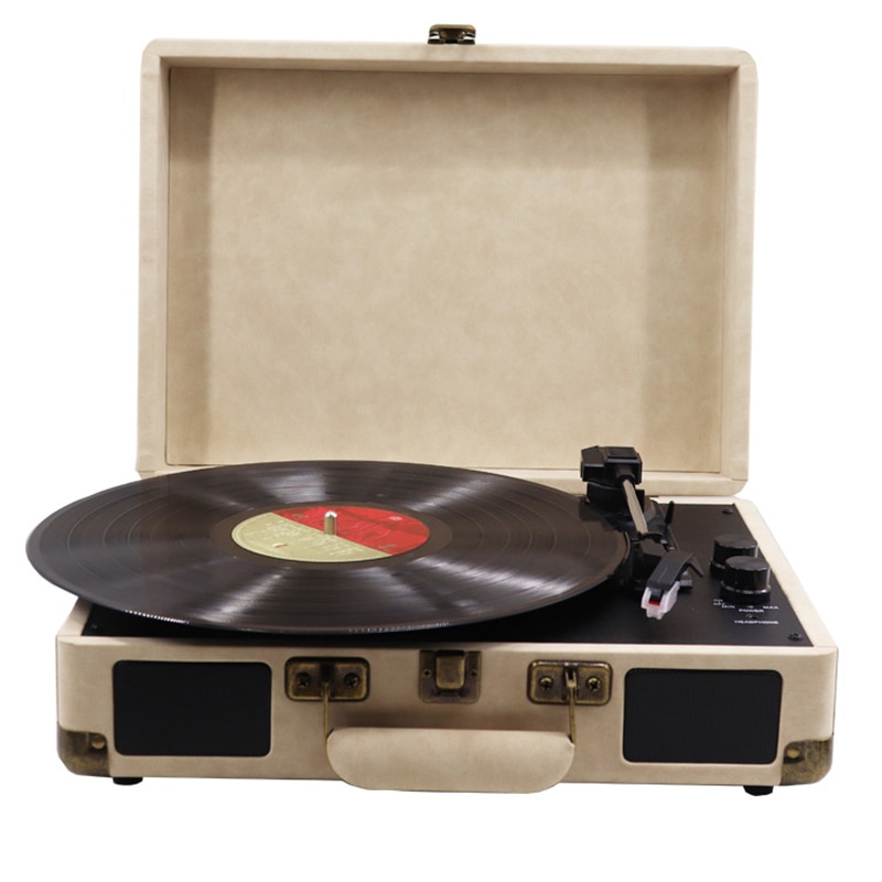 33/45/78 RPM Vintage Brown Wireless bluetooth ortable Suitcase Turntable Vinyl Record Phone Player Aux-in Line-out 100-240V