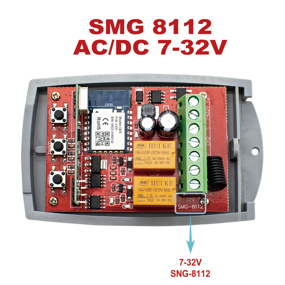 Universal garageport fjernbetjeningsmodtager 2ch til erreka doorhan at -4 pujol aprimatic scs sentinel 433 mhz controller: Hvid