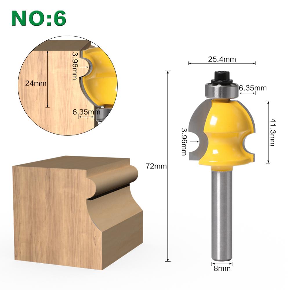 Couteau à lignes coupe-bois, boîtier et moulage de tige de 8mm jeu de mèches de toupie coupe-bois pour outils de travail du bois 1 pièce: NO6