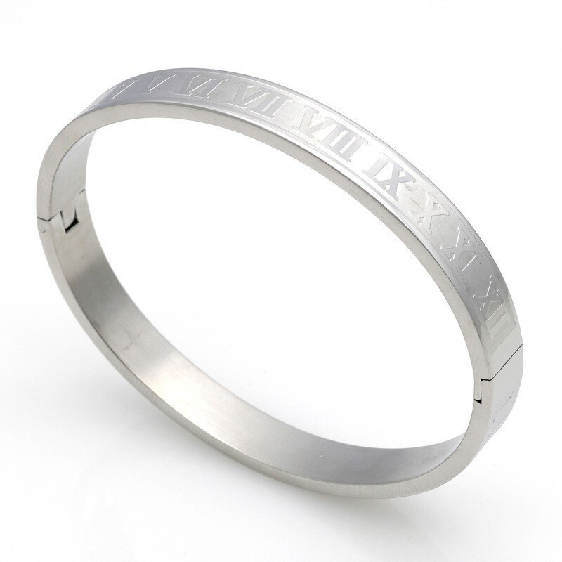 Liefde Romeinse Cijfer Mannen Vrouwen Armband Titanium Staal 4 Kleuren Paar Bangle Armband Voor Mannen Vrouwen Sieraden: silver / Women Size