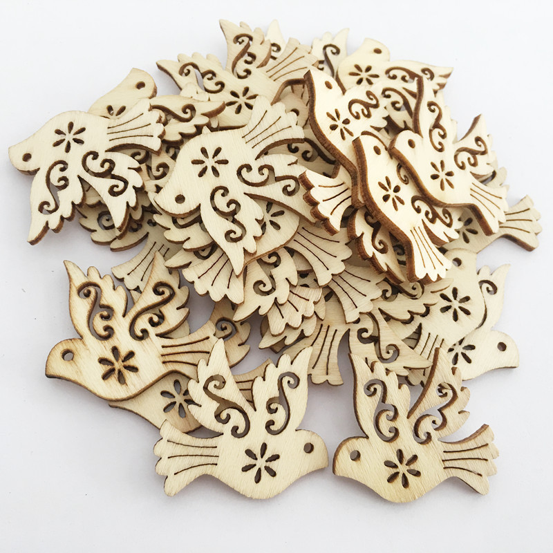 10pcs Unfinished Wooden Birds Crafts Wood Cutout Shapes Embellishment Wood Slices for DIY Scrapbooking Card Making Decorations