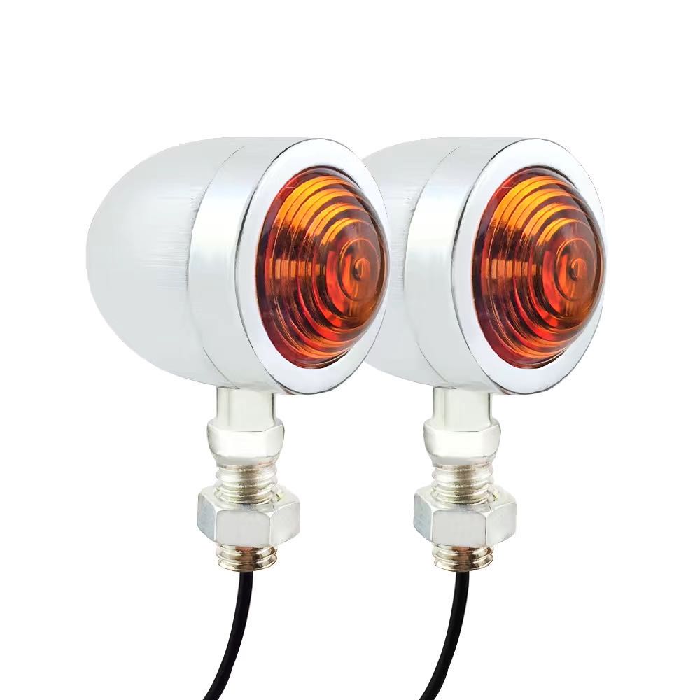 12V Motorcycle Mini Retro Motorcycle Turn Signal Lights 1-Wire Amber Light For Halley: Silver