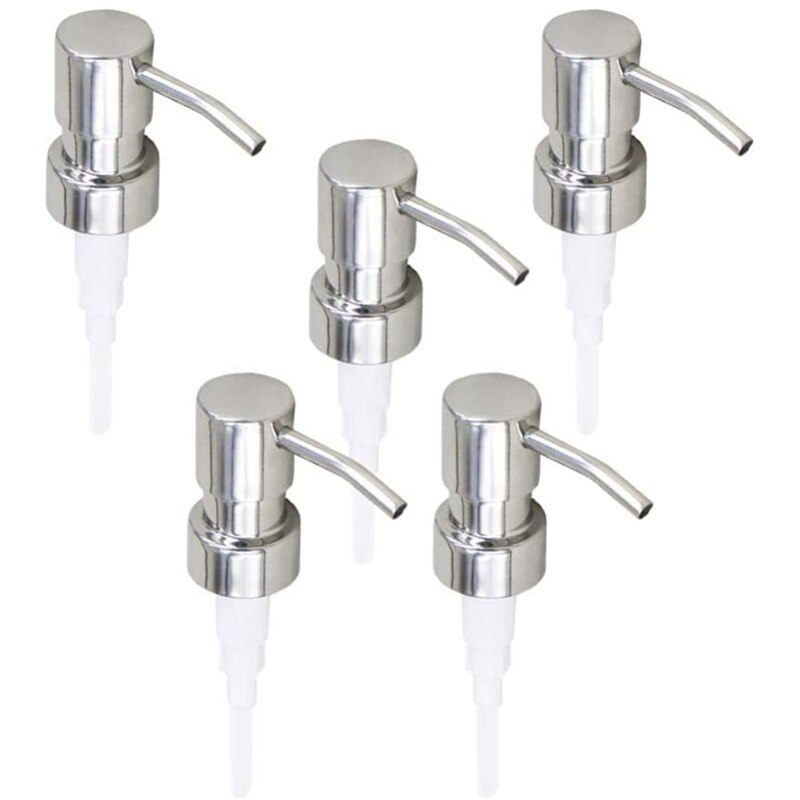 5Pcs Rvs Zeep Pomp Vervanging 28 Tanden Metalen Fles Nozzles Lotion Dispenser Hoofd: Default Title