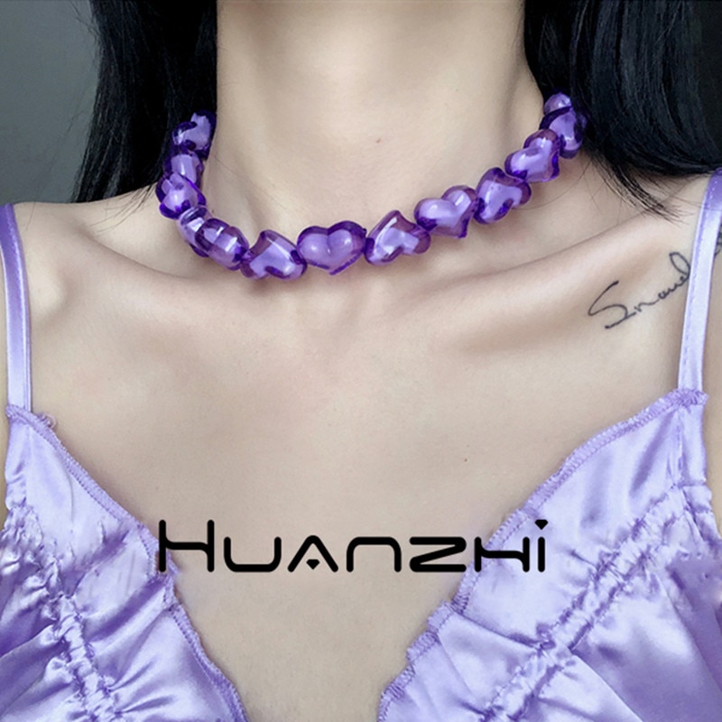 HUANZHI 2020 Harajuku Bohemian Punk acrilico colorato trasparente amore dadi collana a catena clavicola per gioielli da donna