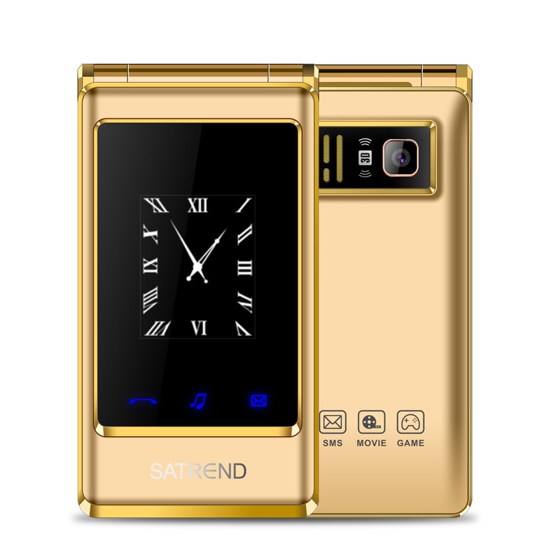 Uniwa  a15 senior stor trykknap telefon dual screen dual sim gsm flip mobiltelefon russisk hebraisk tastatur clamshell mobiltelefon: Hebraisk tastatur / Gylden