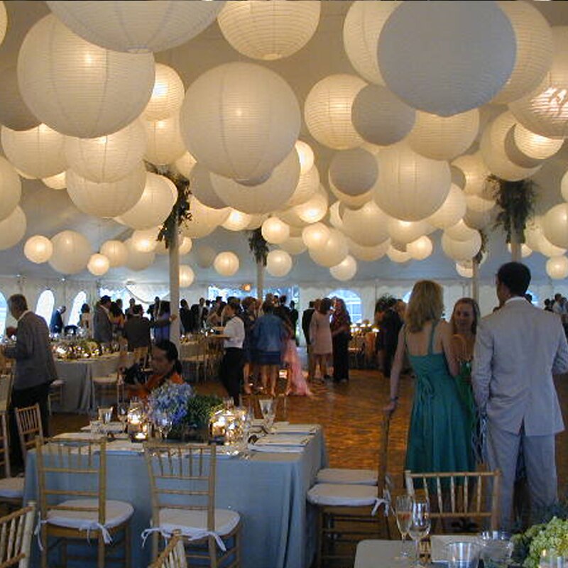 30 unids/lote 4 ''-12'' linternas de papel chinas blancas bola colgante linterna redonda para boda de cumpleaños evento decoración navideña
