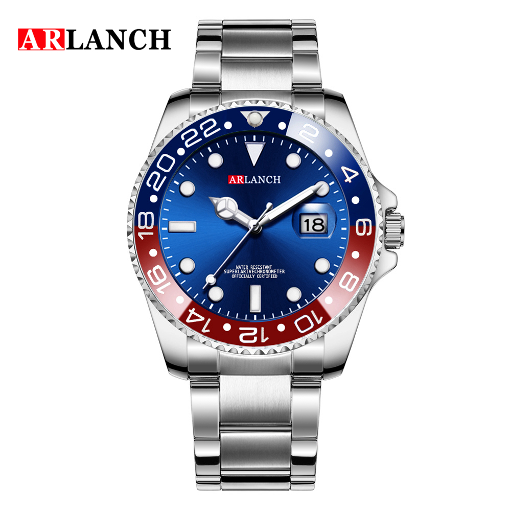 Arlanch herre quartz ur topmærke luksus vandtætte ure herre sports dato armbåndsure sort relogio masculino: Rød