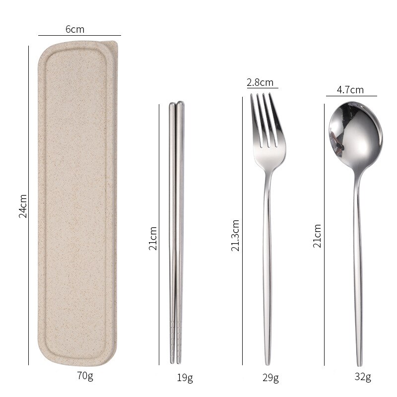 Stainless Steel Dinner Tableware Set Cutlery Knife Fork Spoon Dinnerware Set With Box Tools Travel Tableware Set: 3Pcs Sliver