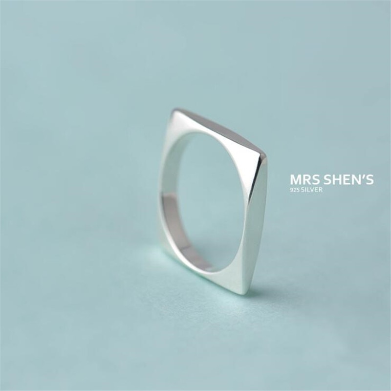 Simple Popular Inner And Outer Oval Long Geometric 925 Sterling Silver Jewelry Square Women Opening Rings SR597