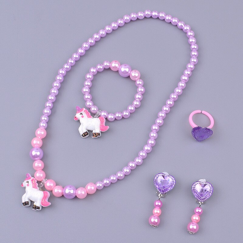 Prinsesse perler halskæde armbånd barn børn smykker til piger baby tilbehør collier choker cosplay legetøj til piger: 5
