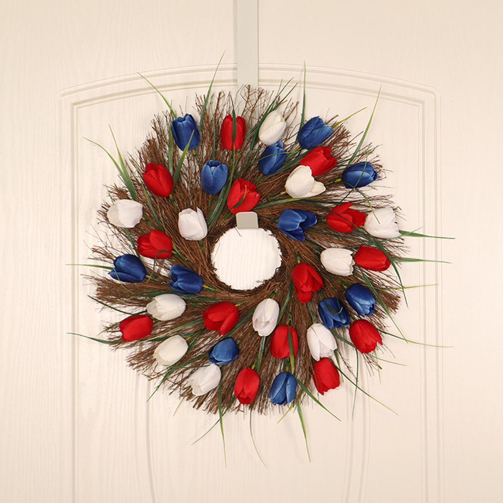 Tulip Wreath for Front Door Artificial Flower Tulip Floral Spring Wreath Red Yellow Tulip Wreaths for Front Door Party Wedding
