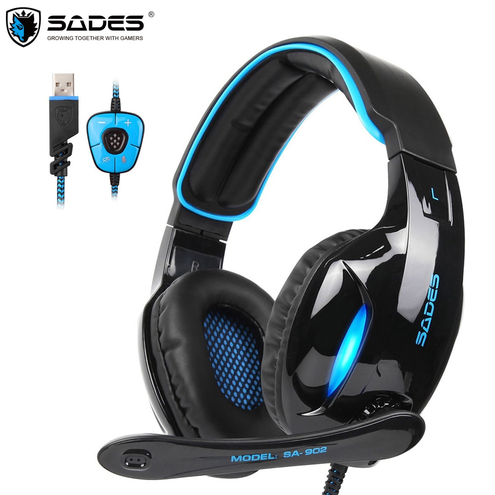 SADES SA-902 haute Performance 7.1 USB PC casque basses profondes jeu écouteurs avec LED Micphone pour joueur de jeux